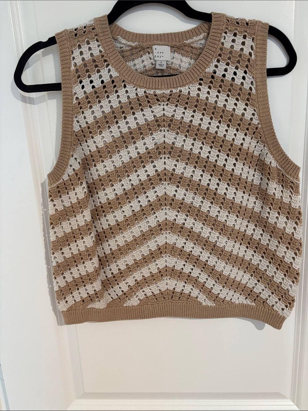 a new day Beige & Cream Crochet Chevron Sleeveless Sweater Vest